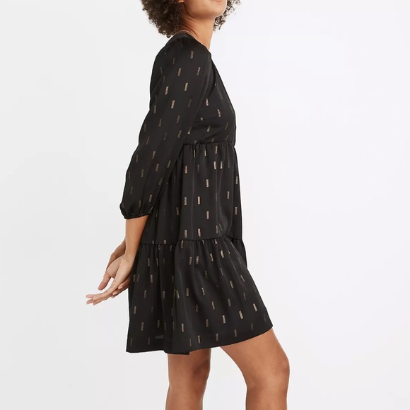 Madewell Metallic Faux-Wrap Tiered Mini Dress - Picture 2 of 5